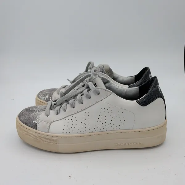 P448 Womens Thea Platform Sneakers White Silver Distressed Leather Italy Size 38 - Image 2