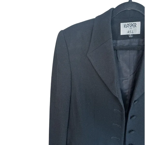 Kasper ASL Black Wool Blazer Jacket Women's 10 Button Front Career 90s‎ Vintage - Image 4