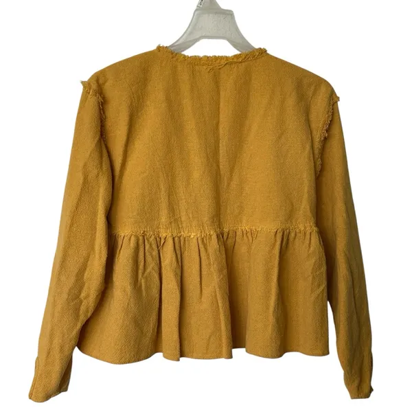 Zara Mustard Yellow Frayed crop babydoll top M - Image 2