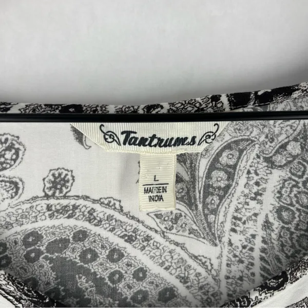 Tantrums Black & White Paisley Print Crochet Lace Trim Flare Sleeve Top Size‎ L - Image 2