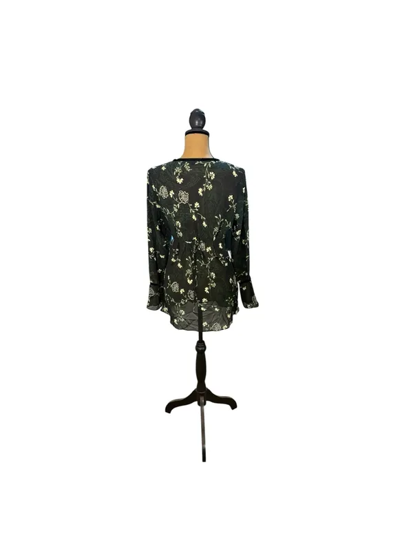 Vintage Y2K New York & Company Sheer Floral Blouse Whimsigoth Bell Sleeve M - Image 3