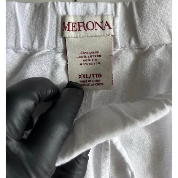 Merona White Linen Blend Pants XXL Wide Leg Drawstring Elastic Waist Resort - Image 9