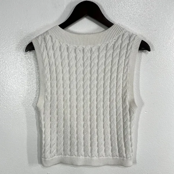 Abercrombie & Fitch Cable Knit Sweater Vest Women's Large White V-Neck Preppy - Image 2