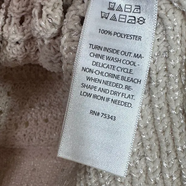Joie Women's L Beige Knit Open‎ Weave Metallic Sparkle Short Sleeve Sweater Top - Image 5