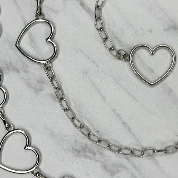 Open Heart Silver Tone Chain Belt One Size (OS) ✨ - Image 10