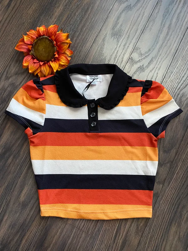 Unique Vintage NWT  Candy Corn Stripes Crop Top SMALL - Image 4
