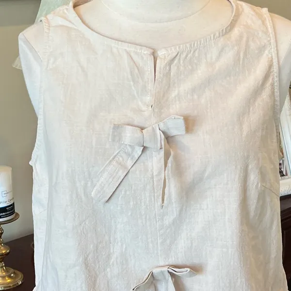 Bow Front Light Khaki Ruffle Hem Cotton Top New - Image 3
