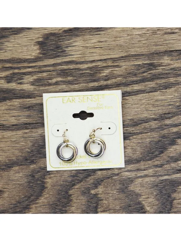 NWT Ear Sense Two-Tone Twist Knot Ring Hoop Drop Earrings Gold / Silver Gray 1" - Image 3