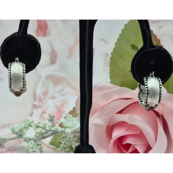 Liz Claiborne Cute Brushed Silver Tone Hoop Earrings Gemstone Accents Western - Image 8