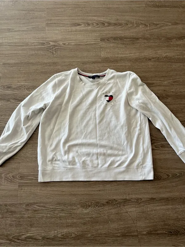 Tommy Hilfiger Womens Crewneck Sweatshirt Large White Heart Logo Cotton Preppy - Image 2