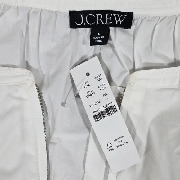 J‎ Crew White Tiered Drop-waist Midi Dress Elastic Waist Drawstring Zip Front L - Image 8