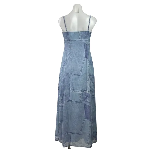 ASOS Design Womens Blue Sleeveless Denim Patchwork Camisole A-line Maxi Dress 4 - Image 3