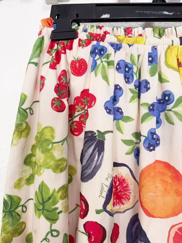 Jacquie the Label Mirabelle White Multi Fruit Print Tiered Midi Skirt - Image 3