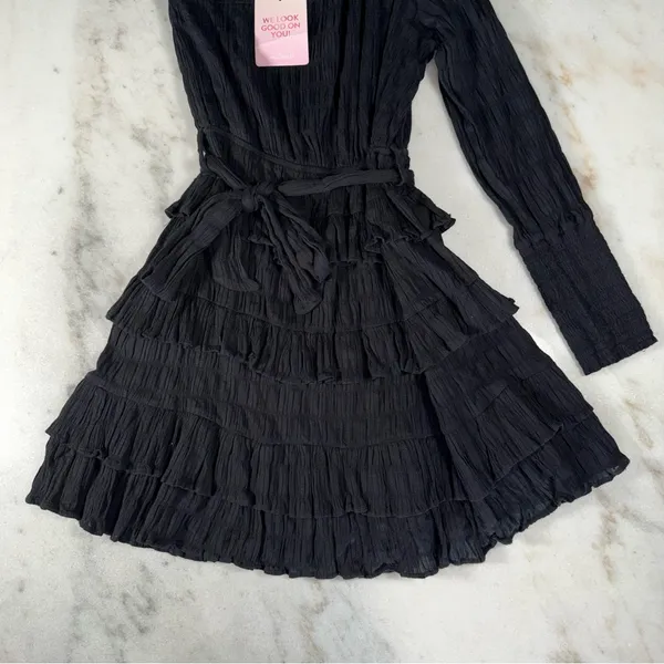 Hello Molly Dance The Night Away Black One-Shoulder Ruffle Mini Dress 8 New NWT - Image 7