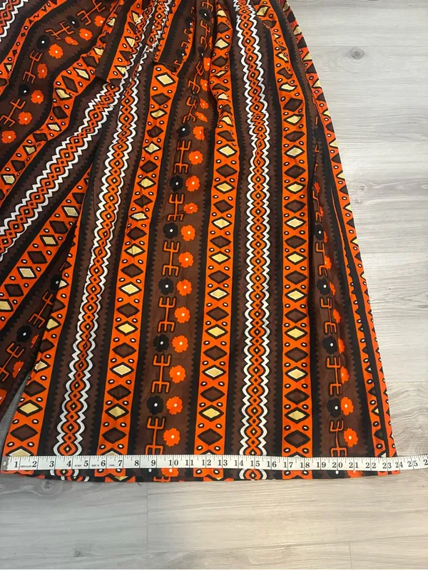 Women’s Boho Tribal Print Wide Leg Palazzo Pants Orange Brown - Image 3