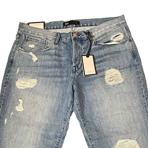 3X1 Fringe Hem Crop‎ Straight Leg Jeans Distressed Mid -Rise Cotton 31 Women NWT - Image 2
