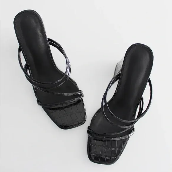 Croc Embossed Faux Leather Strappy Mules Size 37 - Image 2