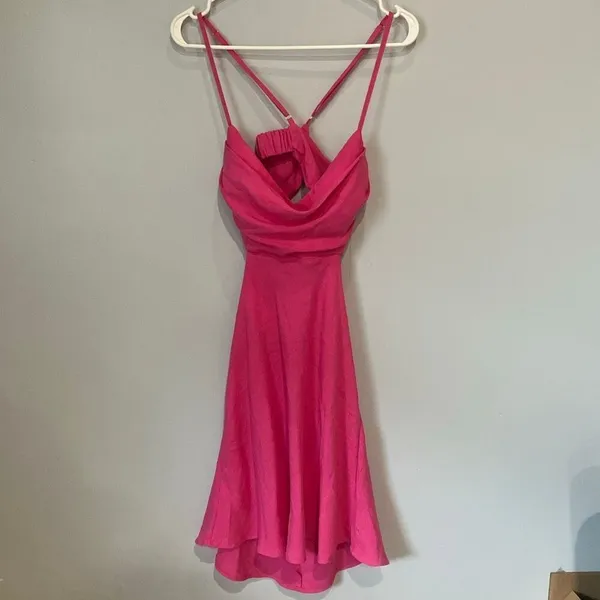 Showpo mayson cowl neck side cut out mini slip dress PINK size 10 NEW #200 - Image 2