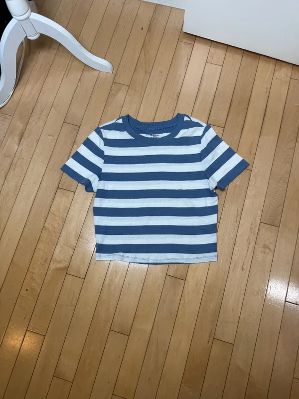 No Boundaries Steel Blue & White Striped Baby T Tee Shirt Top Size M 8-10 - Image 2
