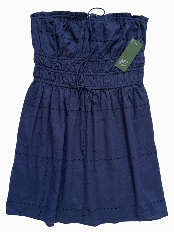 Wild Fable Navy Blue Eyelet Strapless Tube Mini Dress Small Cotton - Image 2