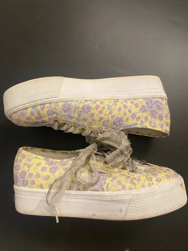 Superga x LoveShackFancy 2790 Platform Sneakers Yellow Purple Floral Lace 40 (9) - Image 6