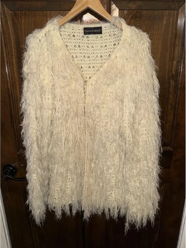 Talk of the walk shaggy fringe open-knit cardigan - Image 2