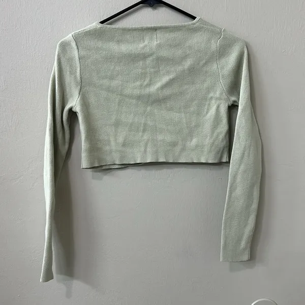 Princess Polly The Michael Top Cropped Sweater Ribbed Button Up Lime Sage Green - Image 8