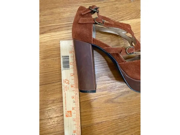 Platform Block Heel Cage T Strap Heeled Pump Sueded Texture US SZ 7 - Image 8