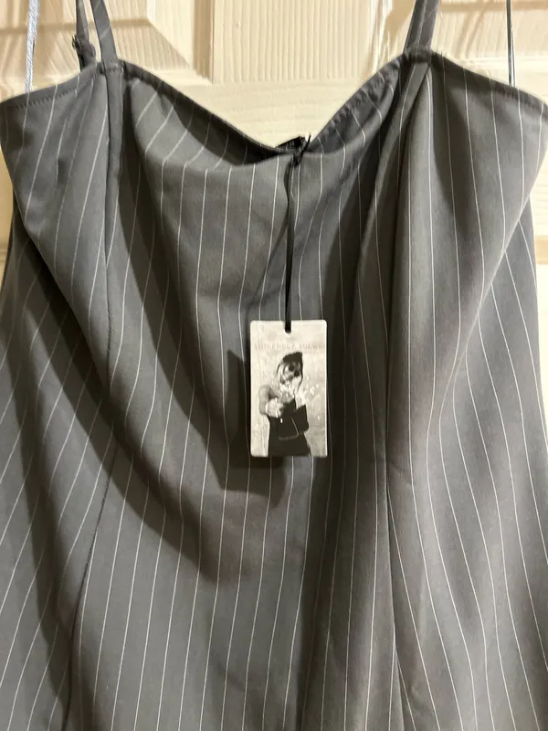 Sincerely Jules Pinstripe Pleated Drop-Waist 90s Vintage Aesthetic Mini Dress L - Image 11