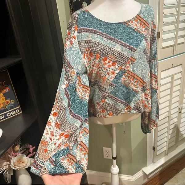 Anthropologie Jaase Blue Floral Long Sleeve Blouse – Size Medium - Image 3