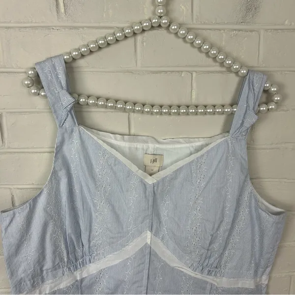 J.Jill Blue White Striped Eyelet Embroidered Cotton Tank Top Size 14 - Image 3