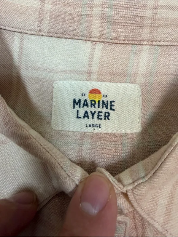 Marine Layer Pink Plaid Short Sleeve Button Up Shirt Coastal Grandmother Size L - Image 3