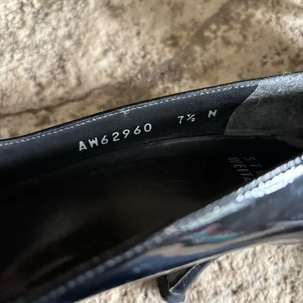 STUART WEITZMAN Black Patent Leather Peep Toe Ribbon Bow Pumps Heels 7.5 - Image 8