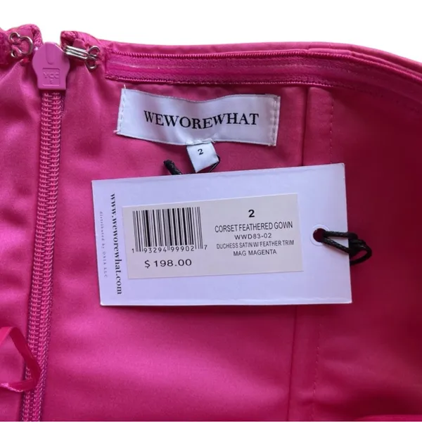 WeWoreWhat Hot Pink Strapless Feather Trim Slit Maxi‎ Dress Size 2 - Image 7