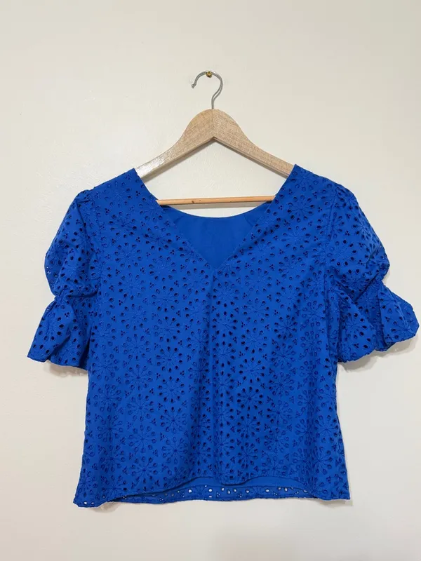 Lilly Pulitzer Shaila Top Size Small Blue Boho Eyelet Blouse Beach Summer - Image 6