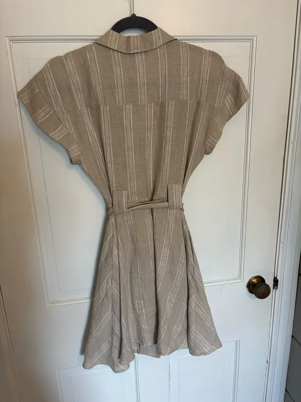 Tan Striped Linen Shirt Dress - Image 5