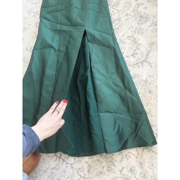 Alfred Sung Off-the-Shoulder Cuff Trumpet Gown Hunter Green Satin Size 2 D760 - Image 9