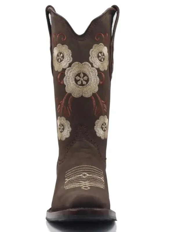 Tronco Viejo Brown Embroidered Floral Square Toe Cowgirl Cowboy Boots Size 7 - Image 3