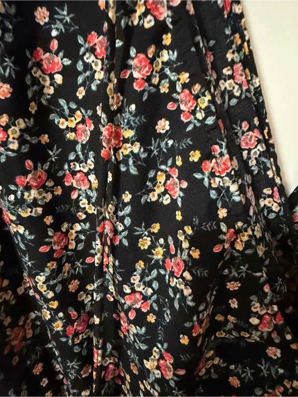 Purple Snow Black Floral Wrap Mini Dress with Puff Sleeves - Image 5