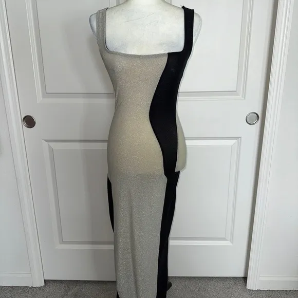 Black and Silver Shimmer Maxi Dress Size XS - Image 2