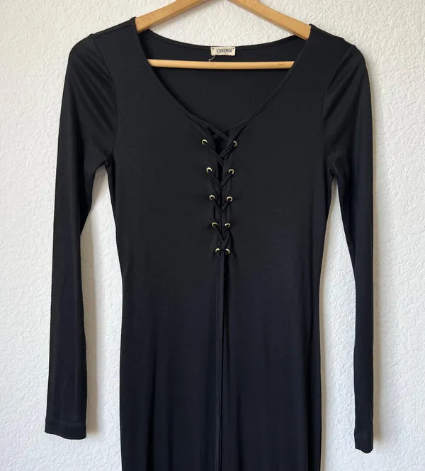 L’agence Black Lace Up Long Sleeve Maxi Dress - Image 3