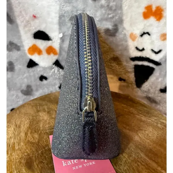 Kate Spade Lola Glitter Cosmetic Bag Dusk Navy Small Dome NWT - Image 2