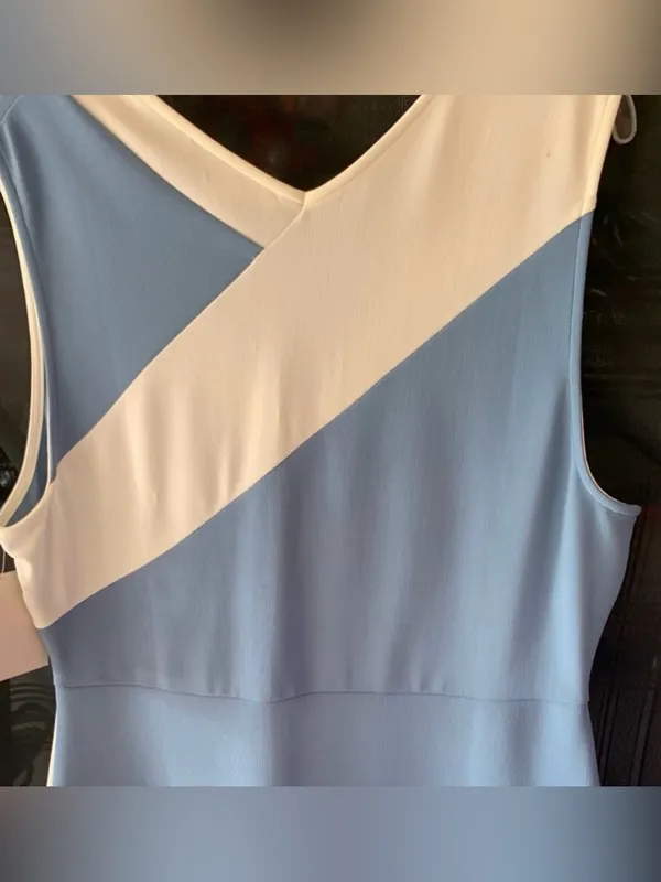 Boston Proper Diagonal Two-Tone Dress in Blue and Cream - Image 4