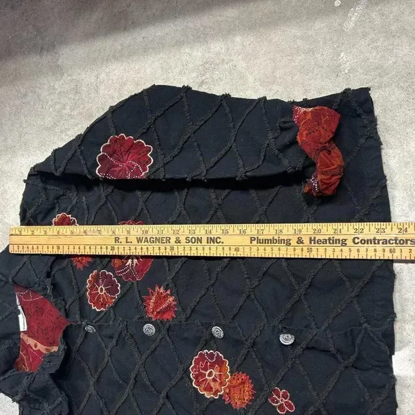 Fashion Bug Button Up Jacket Black Floral Embroidered Patchwork - Image 5