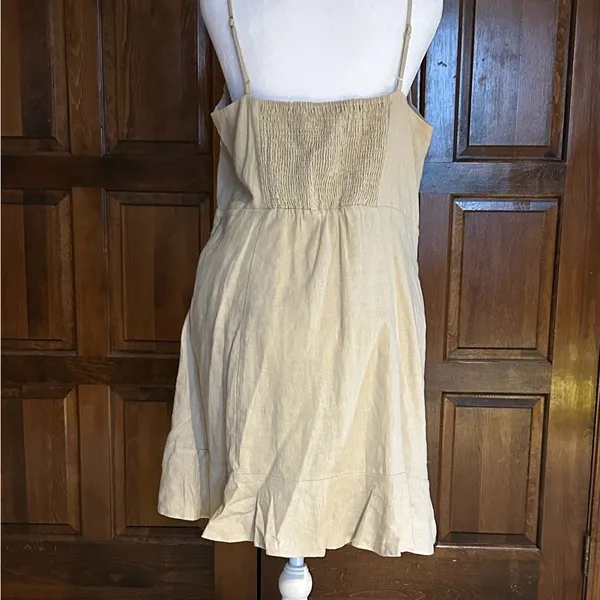 Elodie Linen Blend Cami‎ Mini Dress Tan Beige Ruffle Hem Large NWT - Image 5