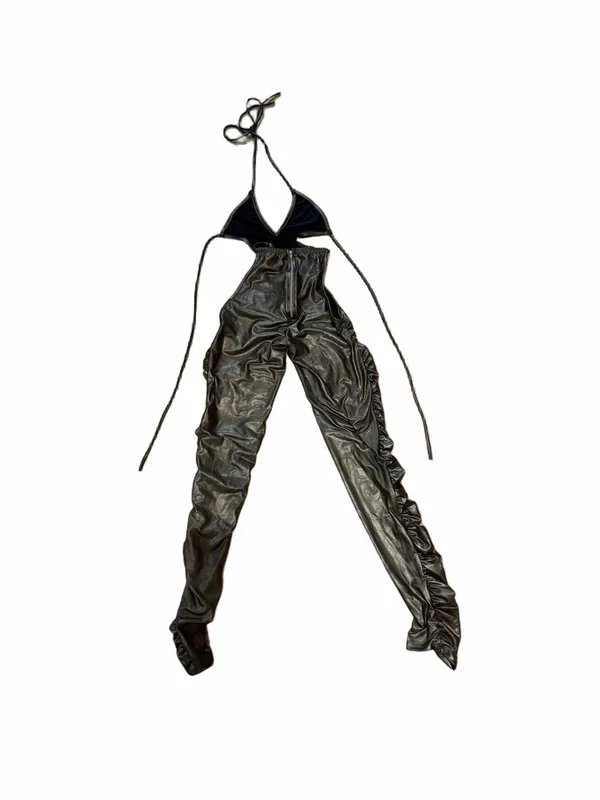 Metallic Bronze Ruched Cutout Halter Jumpsuit - Image 5