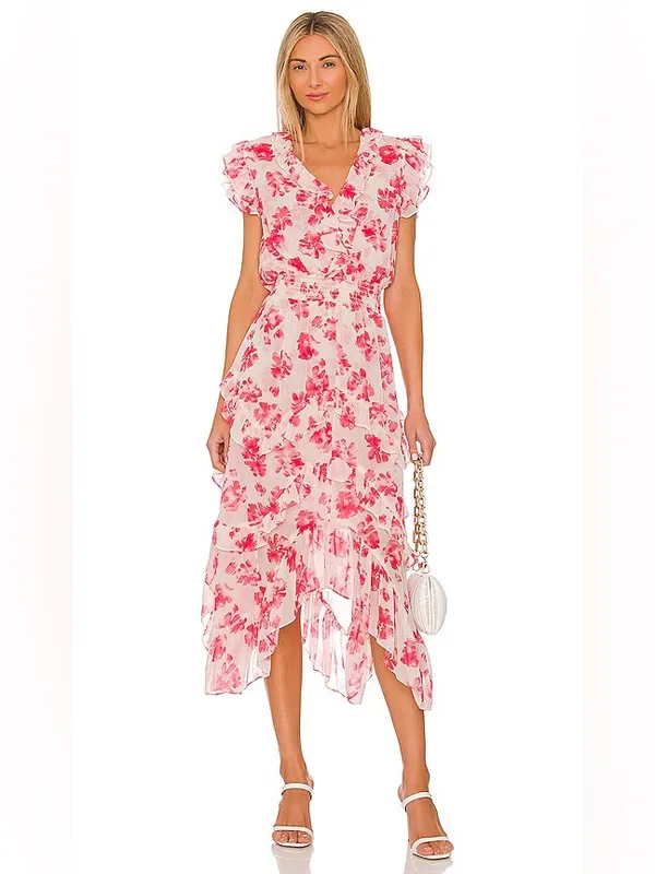 MISA Los Angeles Dakota Sleeveless Midi Dress Abstract Rose Flora Pink Medium - Image 2