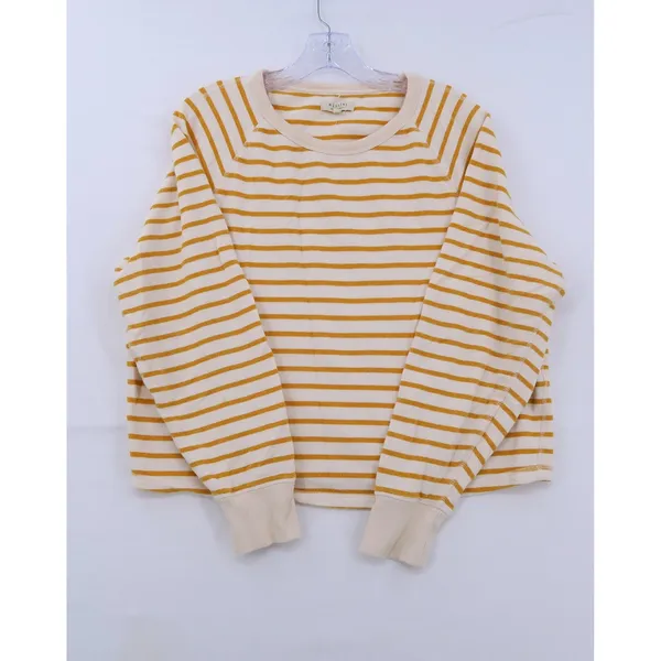Mile(s) by Madewell Sweatshirt Womens Medium Yellow Ivory Striped Raglan Sleeve - Image 5