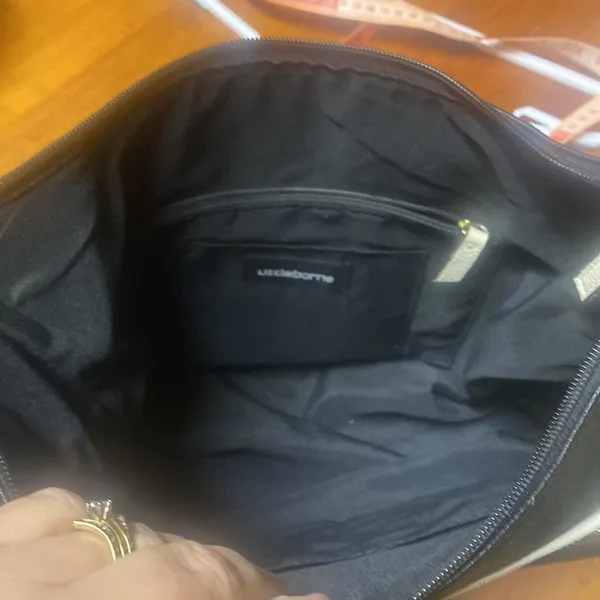 - Black with cream accents pebbled leather purse by Liz Claiborne - Image 4
