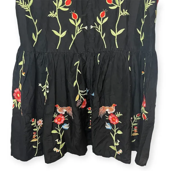 Zara Embroidered‎ Bird & Floral Black Shift Dress Cottagecore Bohemian Sz Small - Image 12